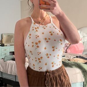 Forever 21 Floral Bodysuit - White and Orange